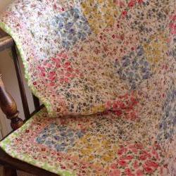 Patchwork quilt roses modern pink green white yellow lap quilt baby quilt spring summer quilt