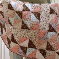 handmade baby quilt modern patchwork quilt crib quilt play mat quilt cover childs' quilt with pink blue brown triangle pattern
