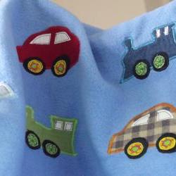 Baby blanket blue blanket cars trains applique floormat playmat