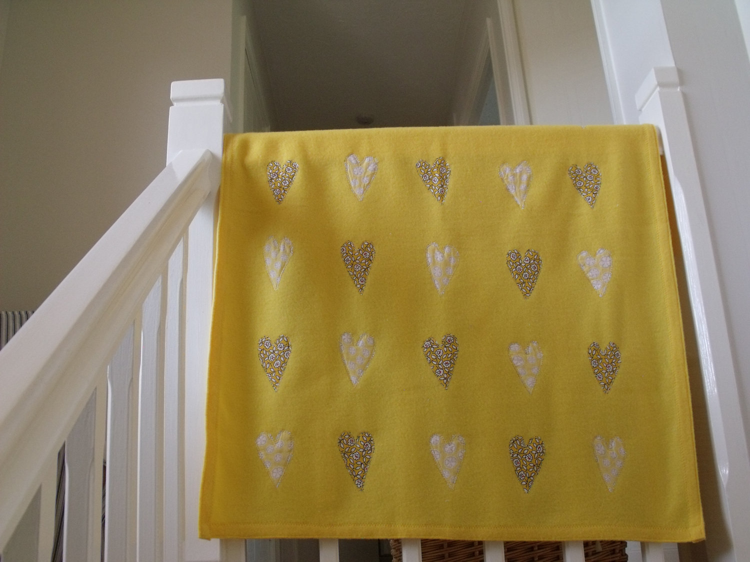 Yellow Baby Blanket With Sewn On Hearts on Luulla
